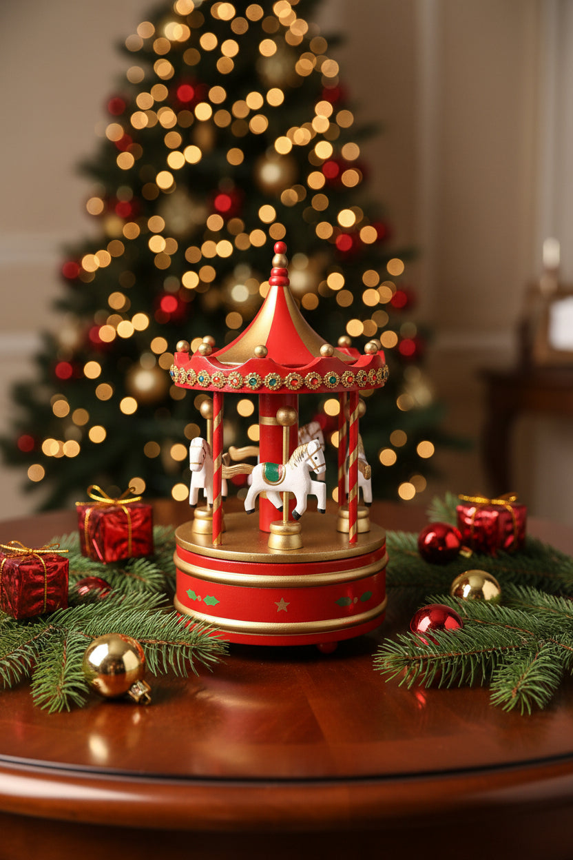 WOODEN Musical Carousel Red