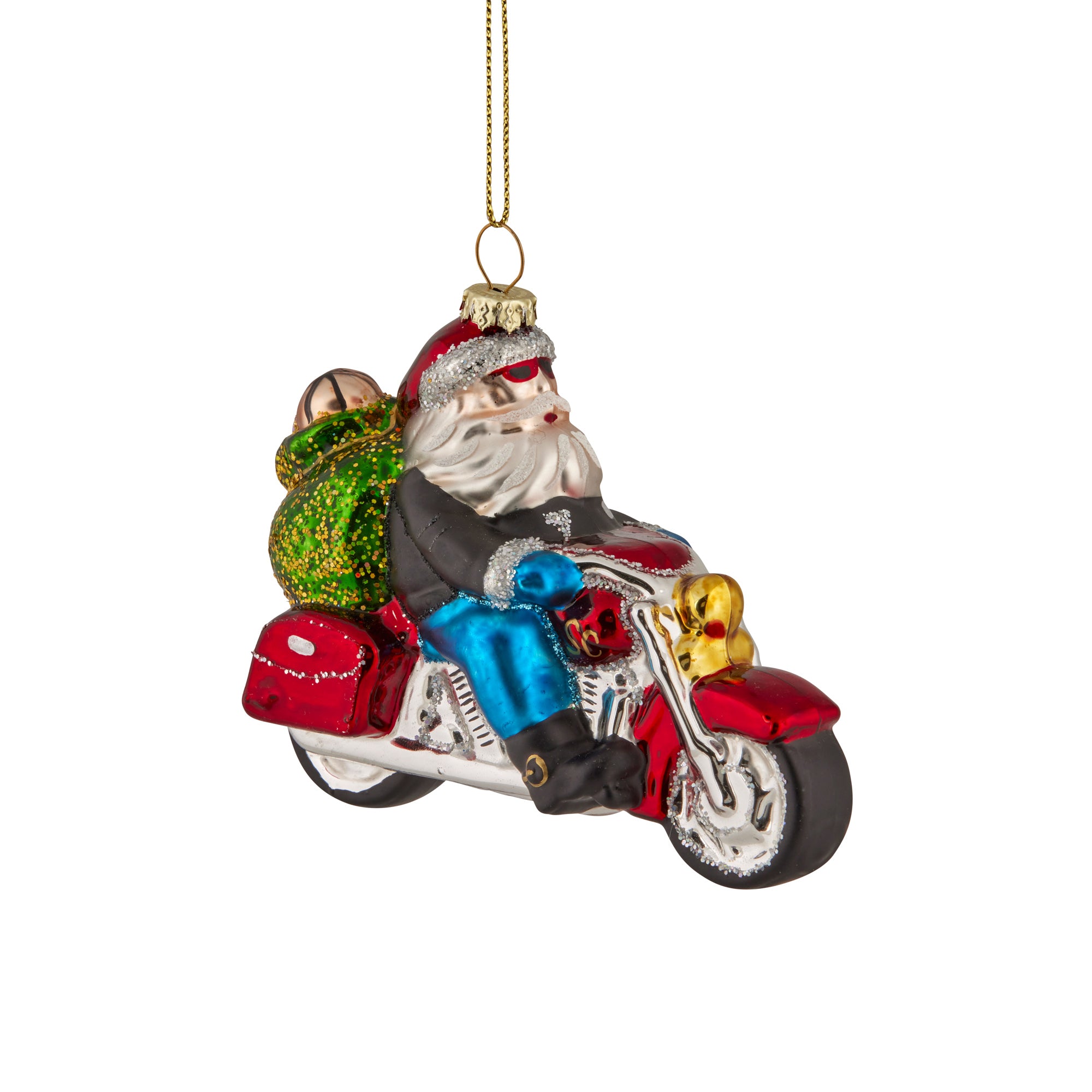 Santa on a Harley Glass Decoration