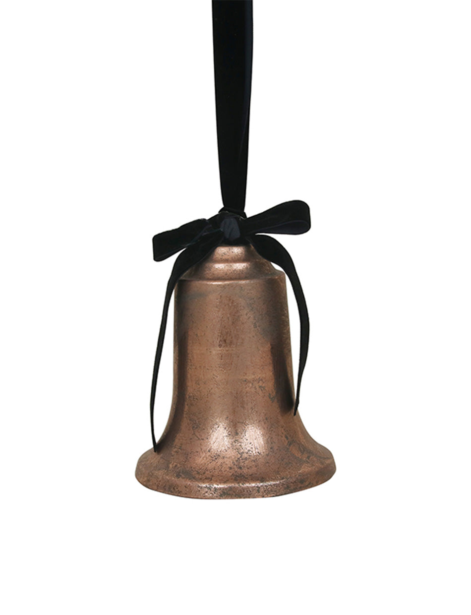 Antique Rose Metal Bell with Black Velvet Ribbon