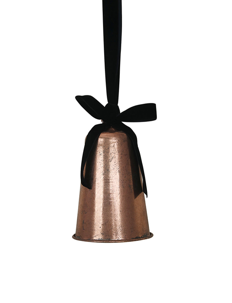 Antique Rose Metal Bell with Black Velvet Ribbon (13 x 20cm)