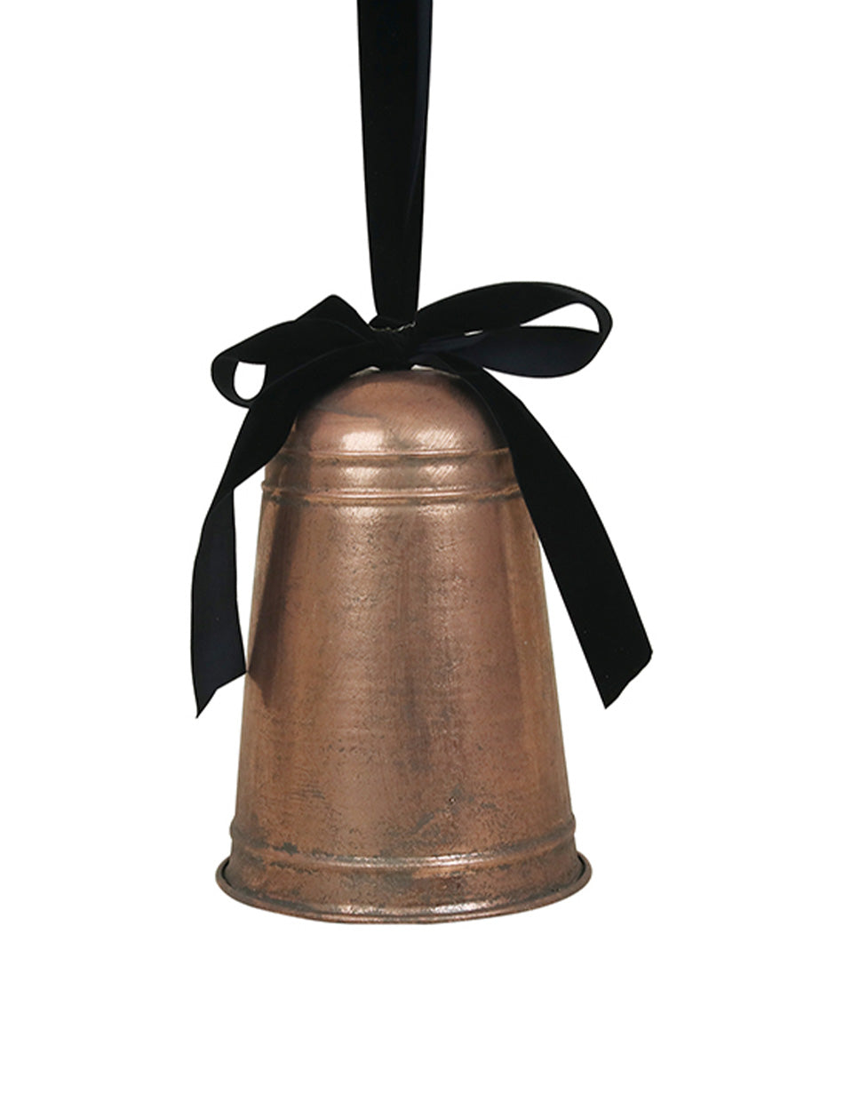 Antique Rose Metal Bell with Black Velvet Ribbon (15 x 24cm)