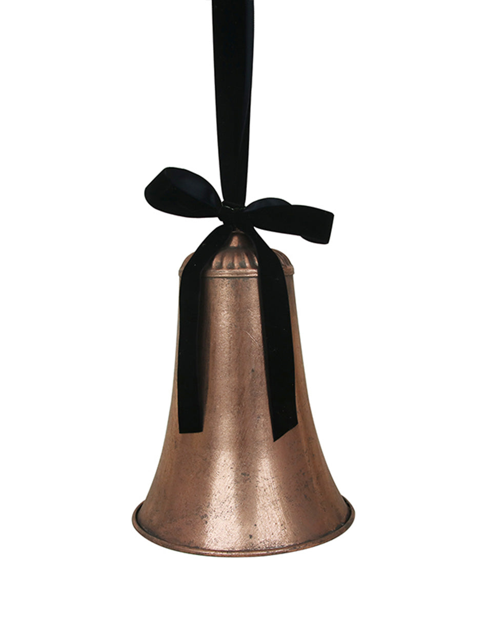 Antique Rose Metal Bell with Black Velvet Ribbon (19 x 30cm)