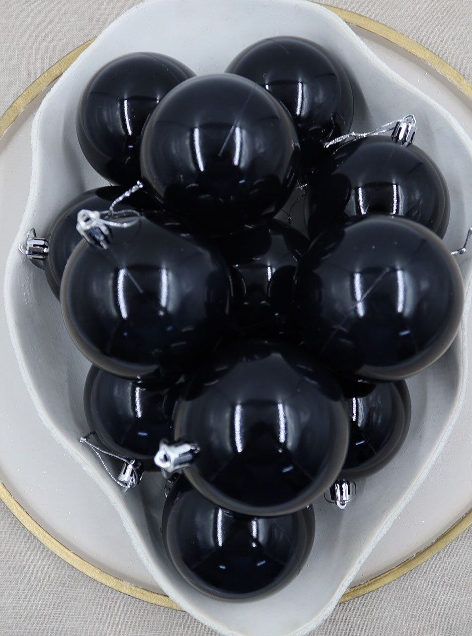 Black Christmas Baubles 80mm Gloss Packs