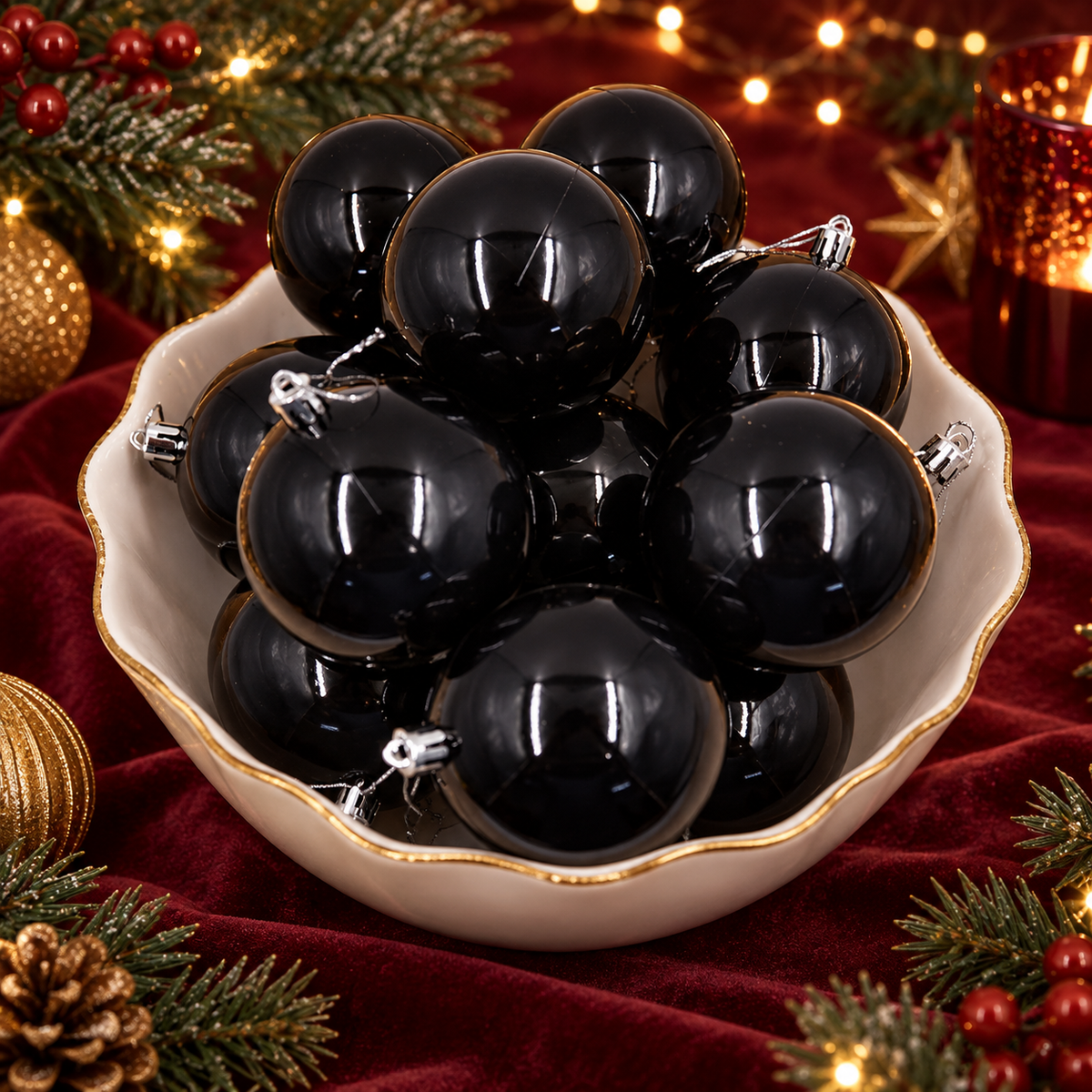 Black Christmas Baubles 80mm Gloss Packs