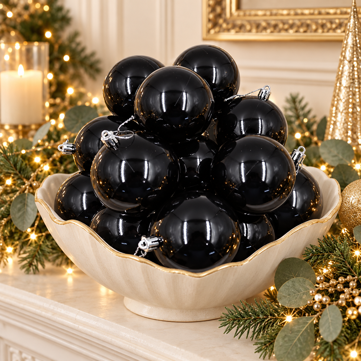 Black Christmas Baubles 80mm Gloss Packs
