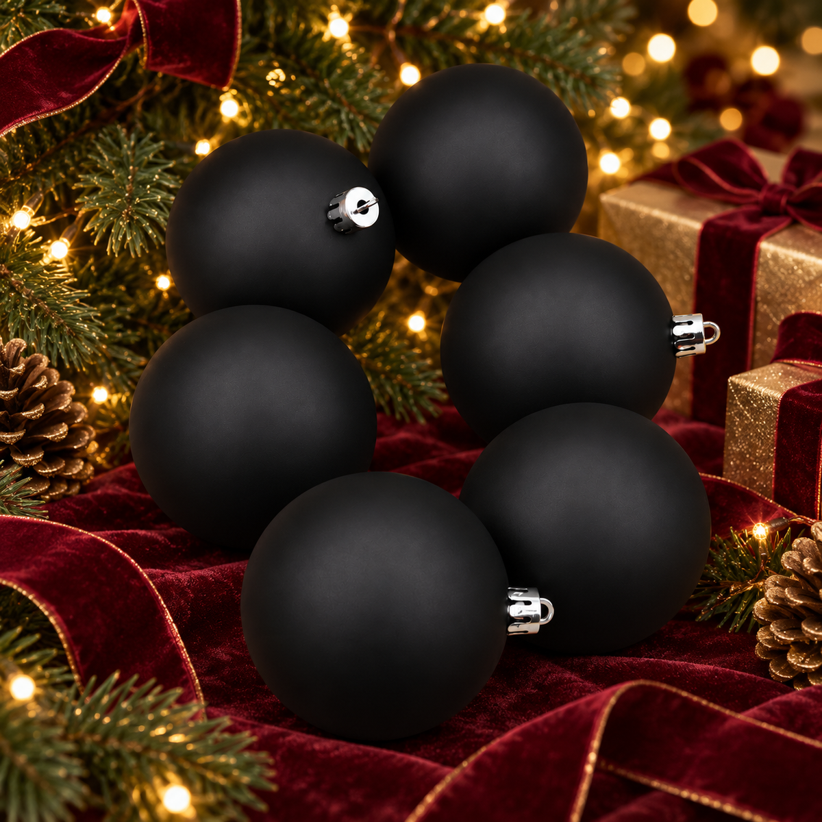 Black Christmas Baubles 80mm Matte Packs
