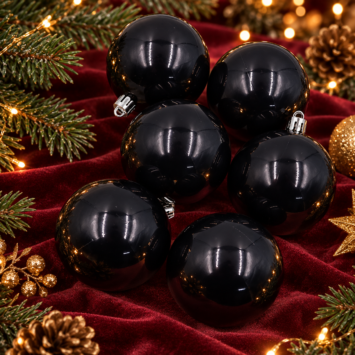 Black Christmas Baubles 80mm Pearl Packs