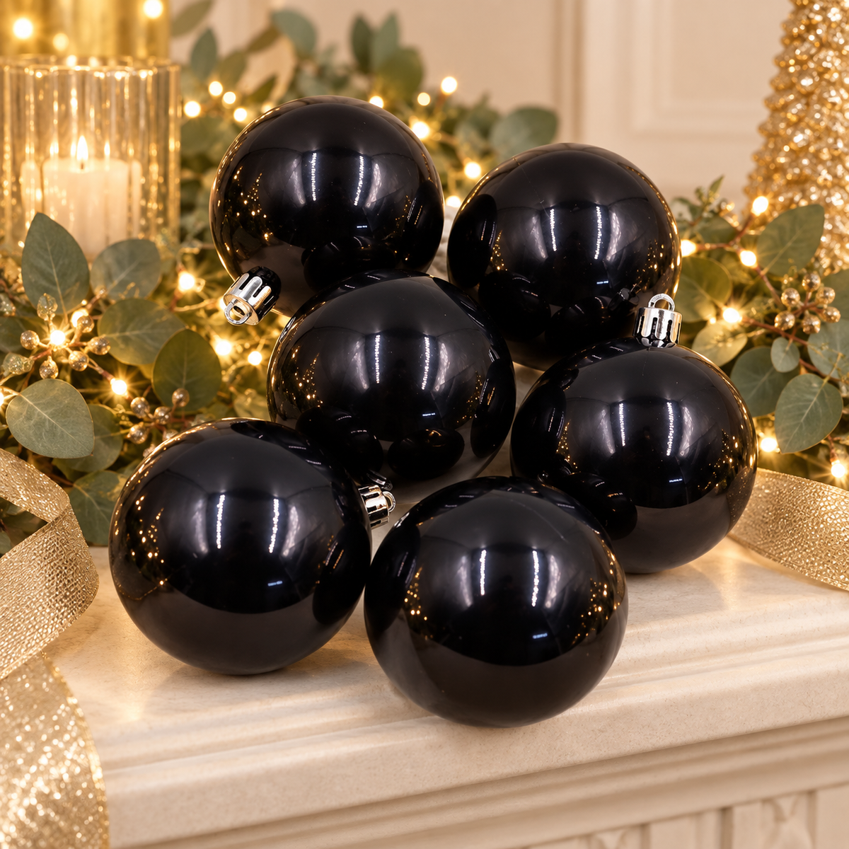 Black Christmas Baubles 80mm Pearl Packs