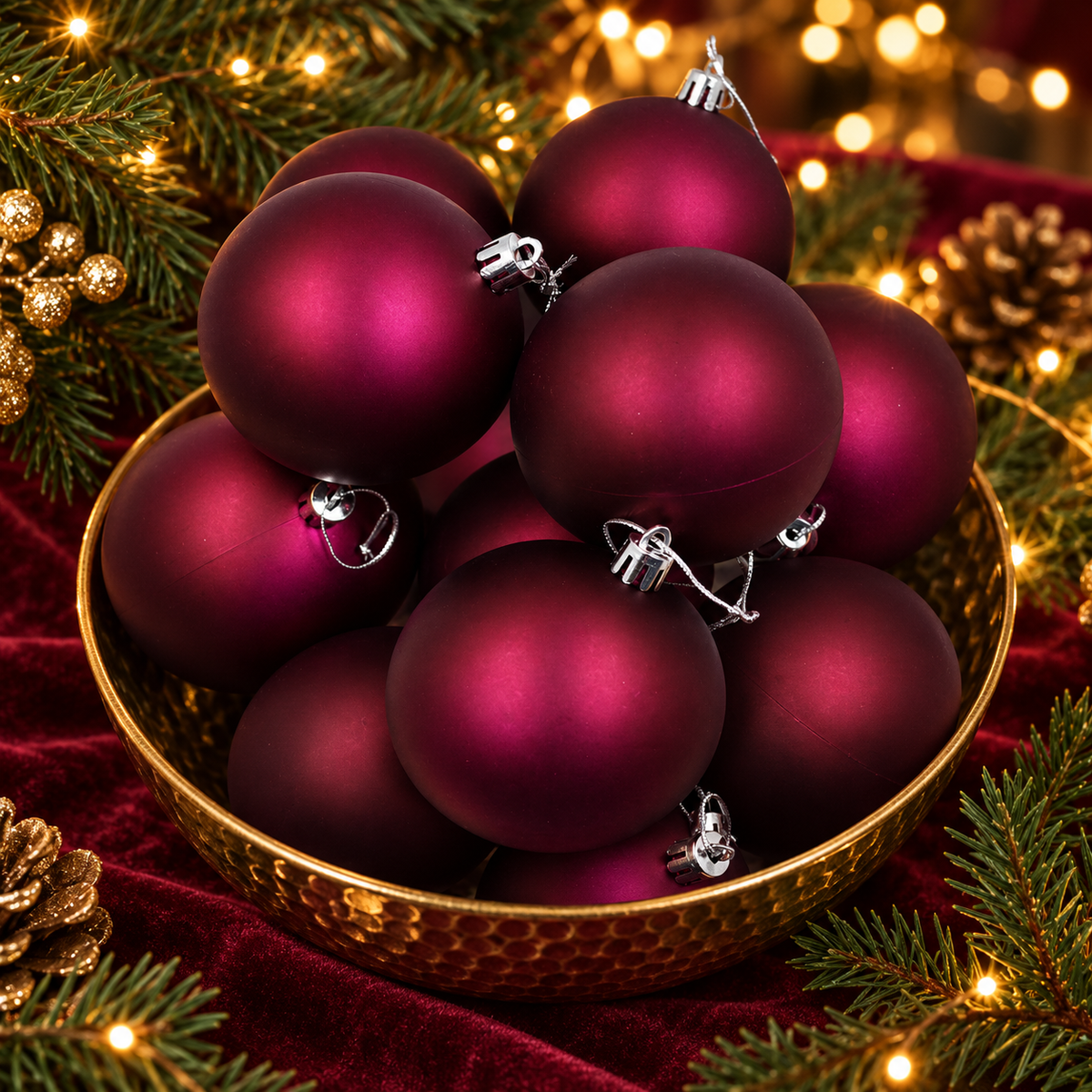 Burgundy Christmas Baubles 80mm Matte 24 Pack