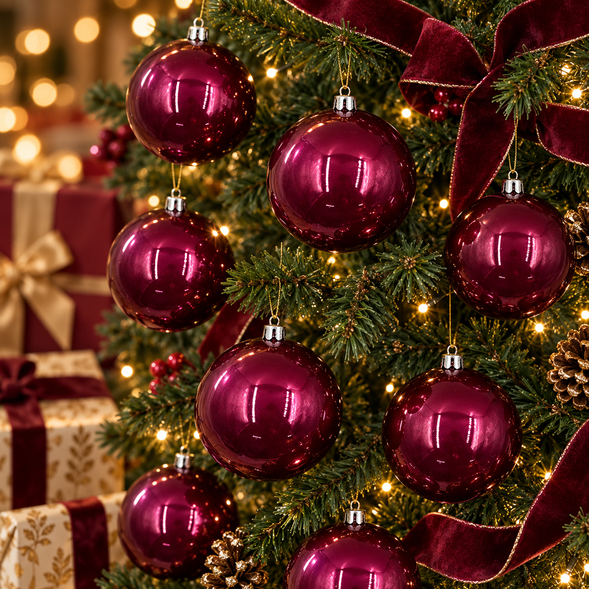 Burgundy Christmas Baubles 80mm Pearl Packs
