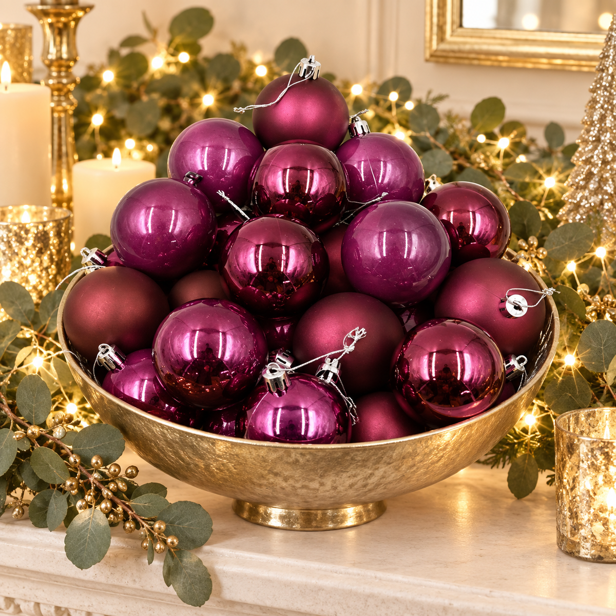 BURGUNDY Christmas Baubles 80mm Gloss Pearl Matt 24 Pack