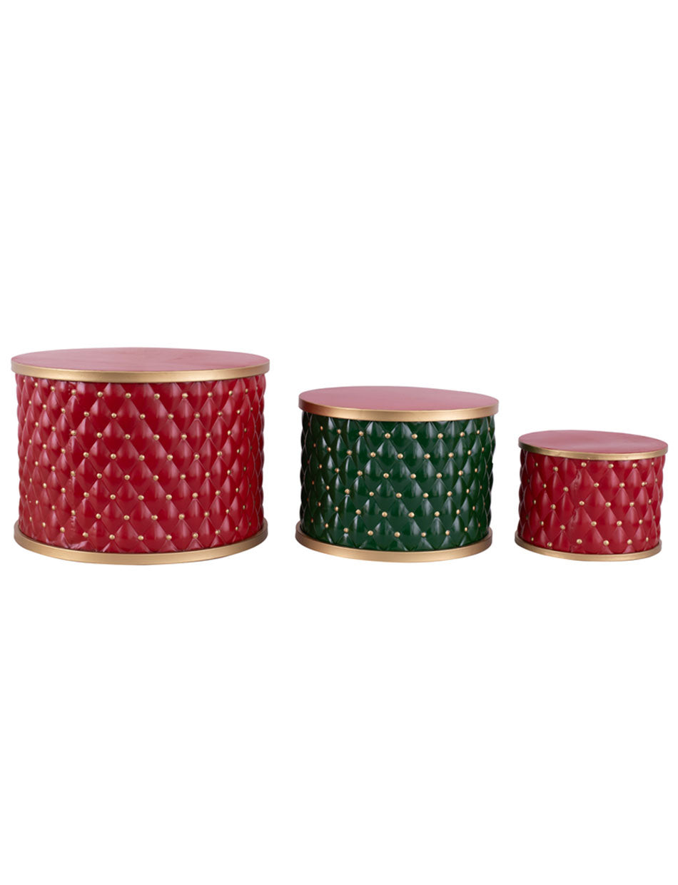 Green Red and Gold Metal Christmas Drums 50cm set of 3
