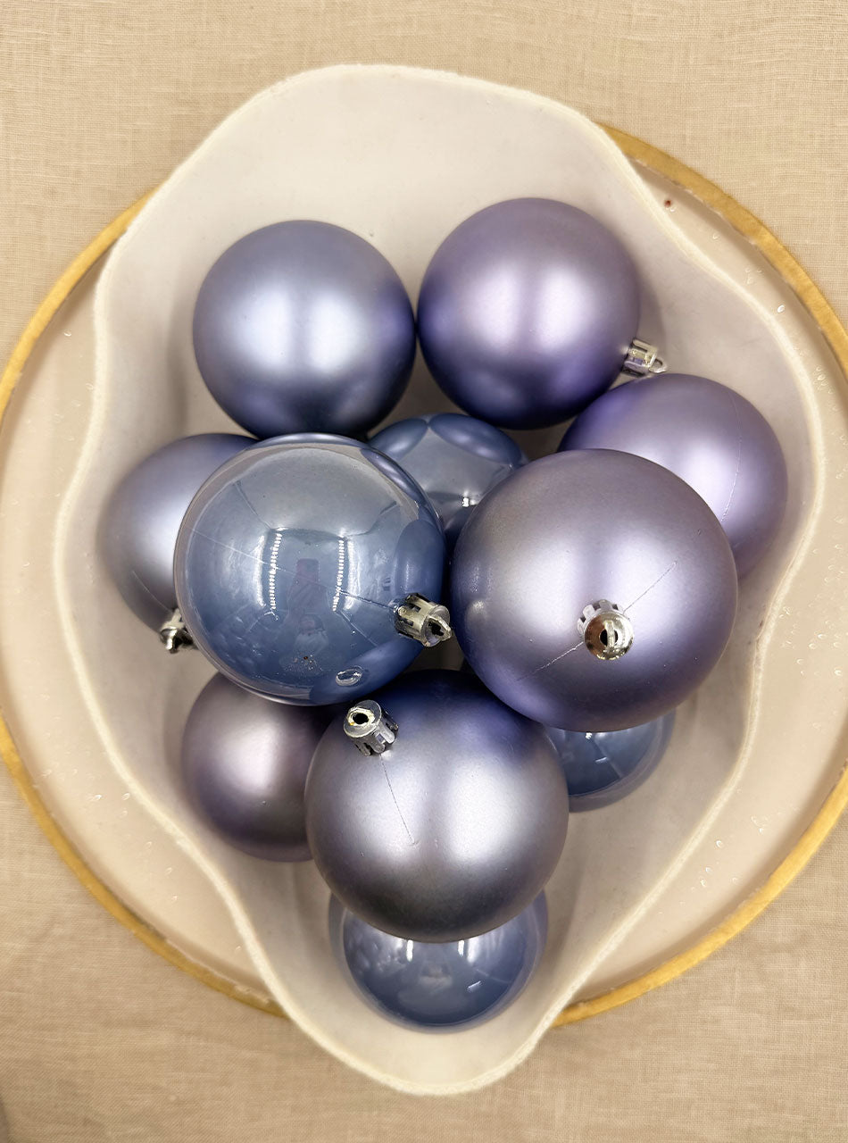 70mm Dusty Blue Christmas Baubles Pearl Matt Packs
