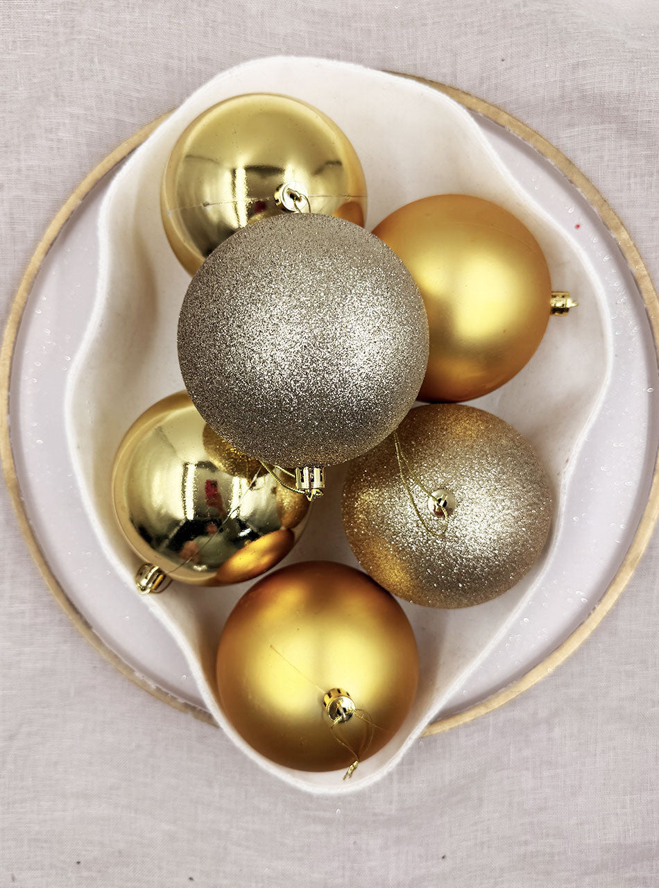 100mm GOLD Christmas Baubles Gloss Matt Glitter