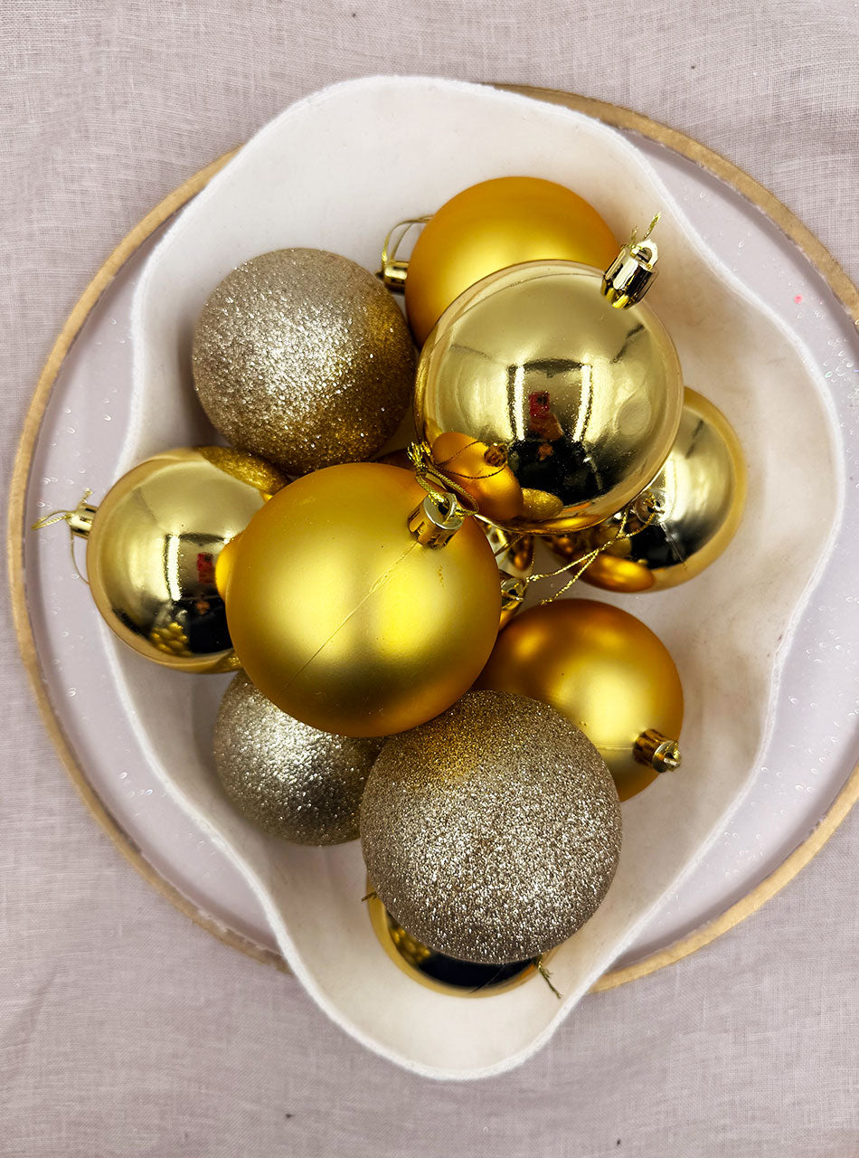 80mm Gold Christmas Baubles Gloss Glitter Matt Packs