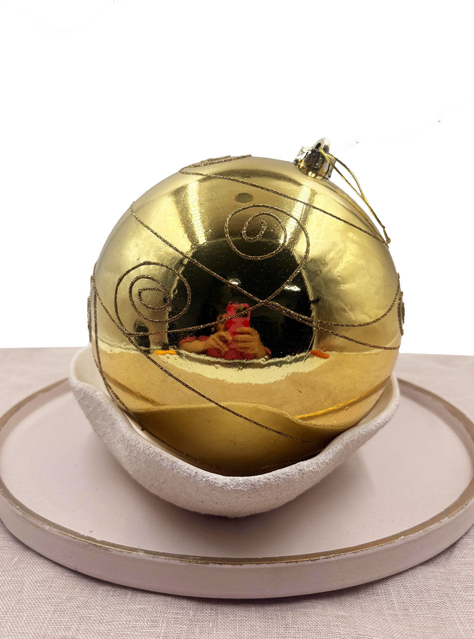 GOLD 200mm Christmas Bauble Gloss Swirl