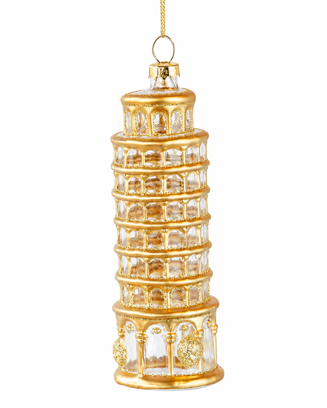 Tower of Pisa Glass Ornament – Gold 13cm