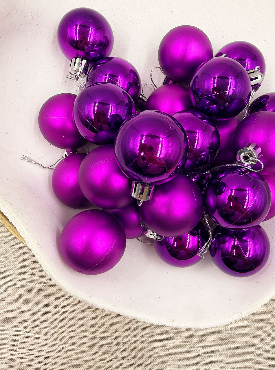 40mm Purple Christmas Baubles Shiny Matt Pack