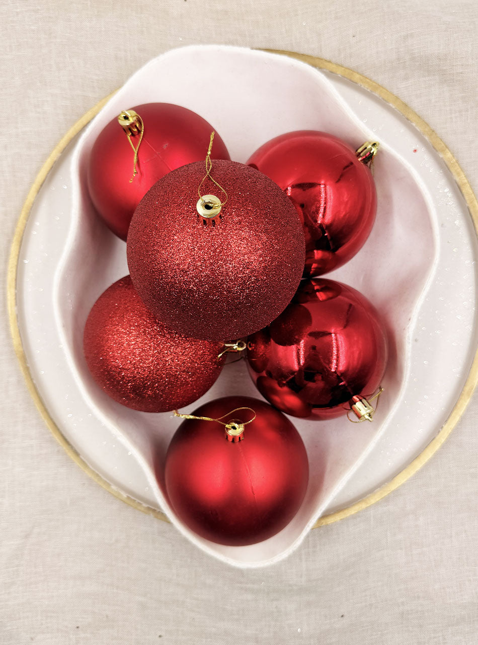 100mm RED Christmas Baubles Gloss Matt Glitter