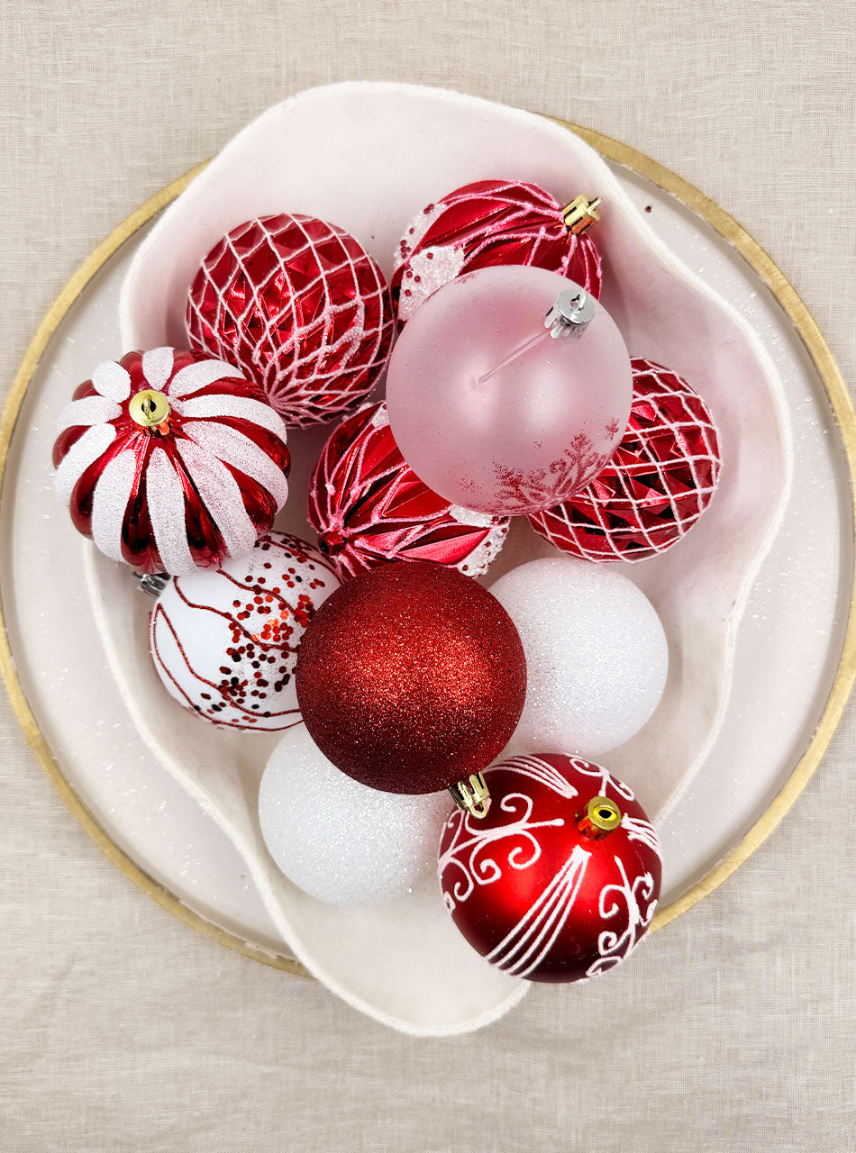 Red & White Decorative Bauble 16 Pack 80mm