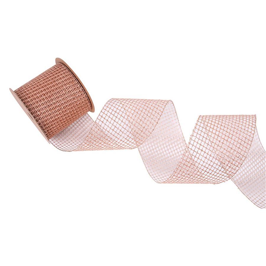 Rose Gold Glitter Mesh Wired Ribbon 2.5 Wide 18 Feet free Shipping 