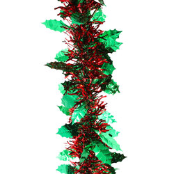 10m  HOLLY  Red Leaf with Green Tinsel   -   100mm wide