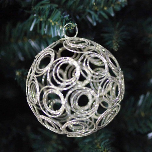 CHAMPAGNE Glitter Wire Bauble 120mm 6 Pack