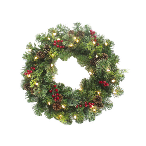 The Adelaide Evergreen Wreath - Pre-Lit - 71cm / 28inch