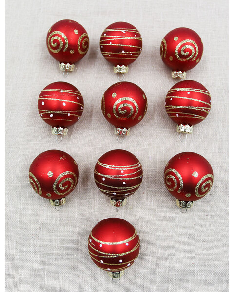 45mm RED Design Glass Baubles 10 Pack