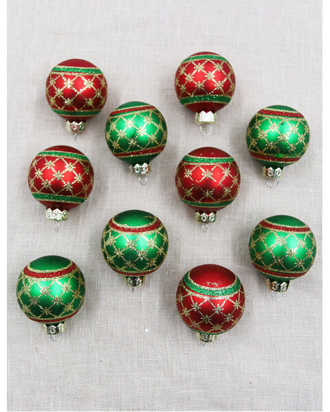 45mm Red & Green Design Glass Baubles 10 Pack