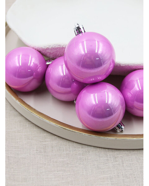 Baby Pink Christmas Baubles 80mm Pearl Packs