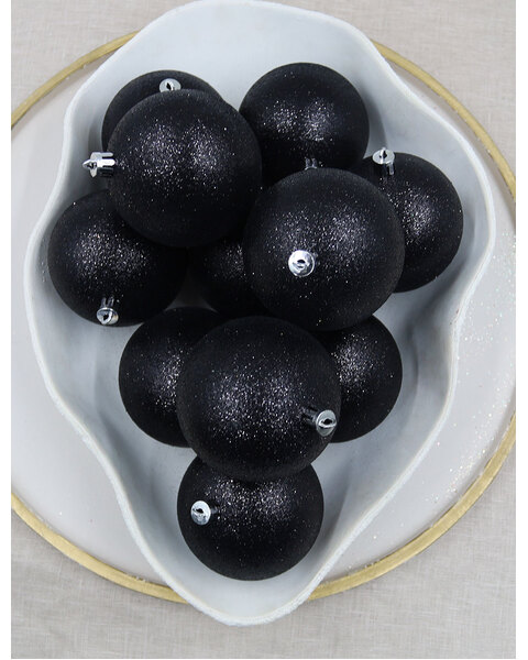 Black Christmas Baubles 80mm Glitter Packs