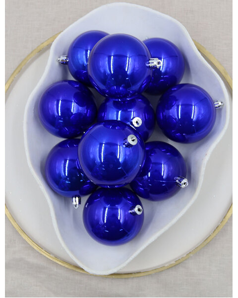 Royal Blue Christmas Baubles 80mm Pearl 24 Pack