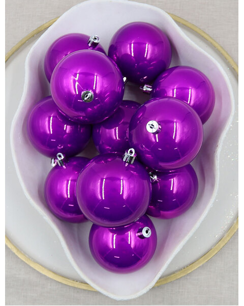 Purple Christmas Baubles 80mm Pearl 24 Pack