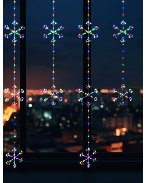 390 MULTICOLOUR LED Curtain Snowflake Lights 130 x 120cm