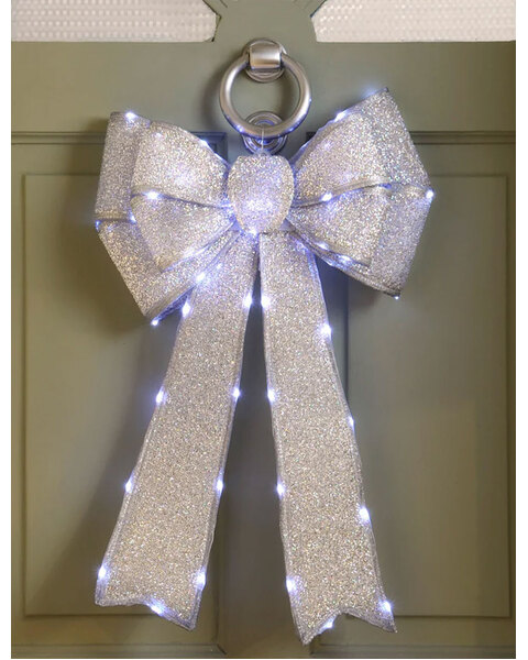 SILVER LED Battery Operated LED Lit Bow