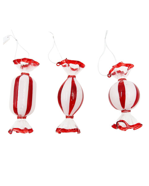 3 Glass Candy Hanging Decorations 13cm