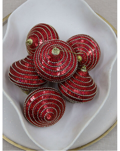 Red Onion Foam Christmas Sequin Baubles 80mm 6 Pack