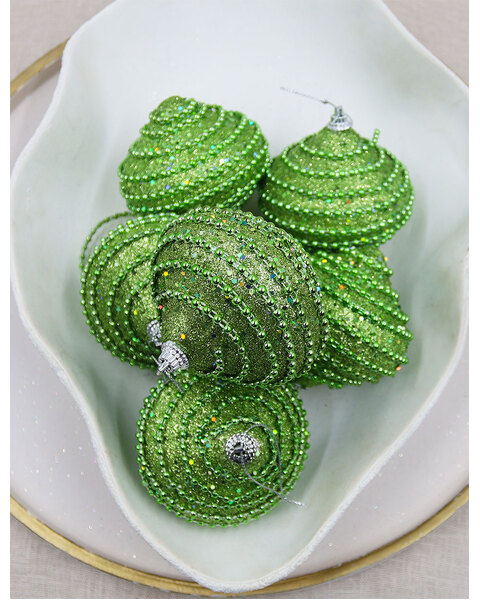 Green Onion Foam Christmas Sequin Baubles 80mm 6 Pack