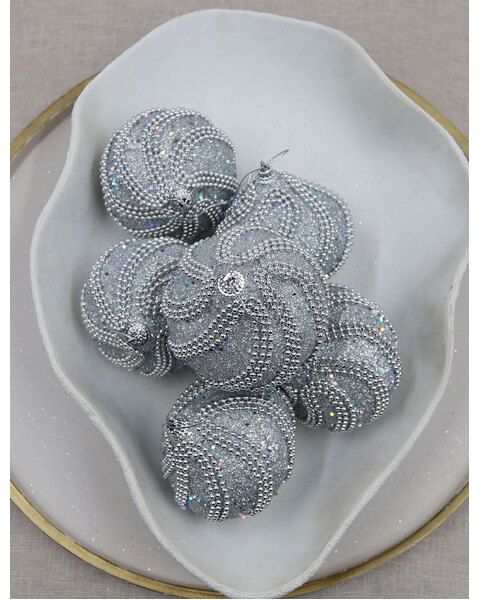 Silver Onion Foam Christmas Sequin Baubles 80mm 6 Pack