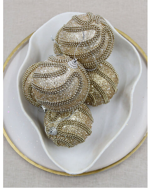 Champagne Foam Christmas Sequin Baubles 100mm 6 Pack