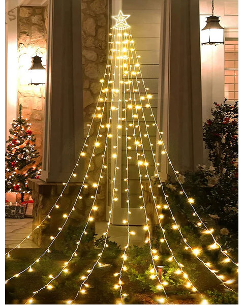 WARM WHITE Waterfall Star Lights with Topper Star