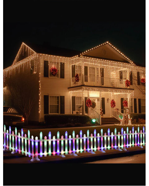 MULTICOLOUR Christmas Motif LED Pre-Lit Fence