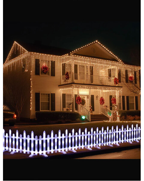 Cool White Christmas Motif LED Pre-Lit Fence