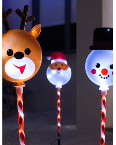 3 LED Santa Snowman Reindeer Pathway Stake Lights