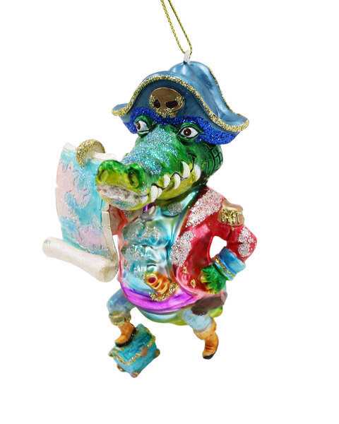 Glass Pirate Crocodile Hanging Ornament 13cm