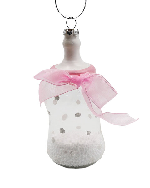 Pink Baby Bottle Glass Hanging Ornament 12.5cm