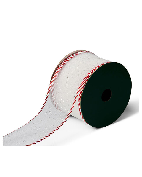 910cm - White Christmas Ribbon with Red Edging