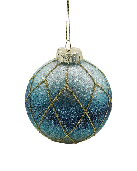 Blue and Gold Glass Christmas Bauble 10cm