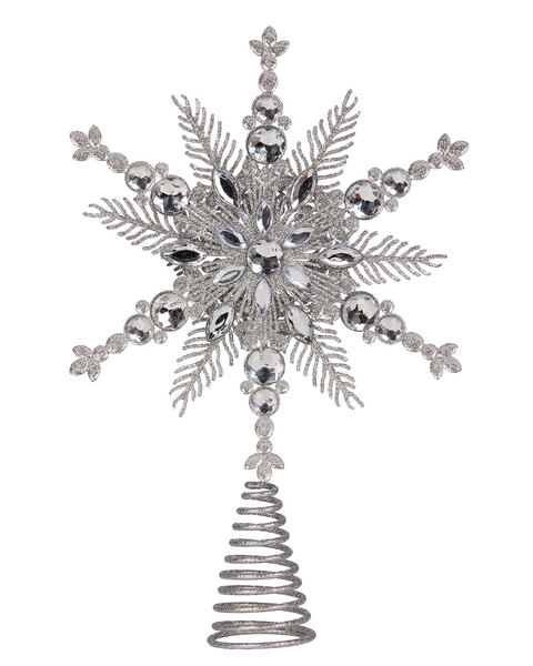 Christmas Tree Topper Silver Metal Snowflake 34cm